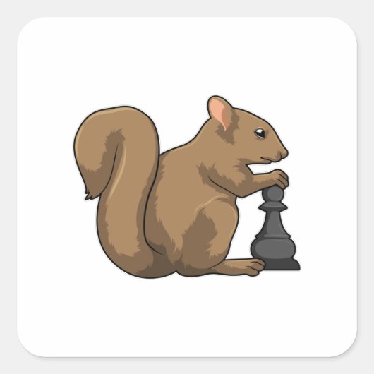 Eichhörnchen mit Schachstück Bishop Quadratischer Aufkleber (Vorderseite)