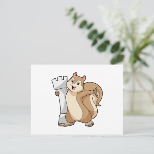 Eichhörnchen mit Schachstück King Postkarte (Stehend Vorderseite)