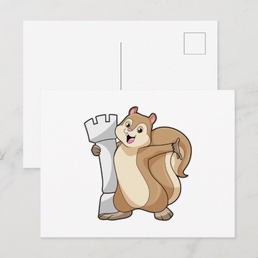 Eichhörnchen mit Schachstück King Postkarte (Vorne/Hinten)