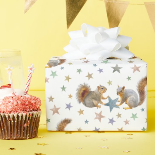 Eichhörnchen mit Stars Wrapping Paper Geschenkpapier (Geburtstagsparty)
