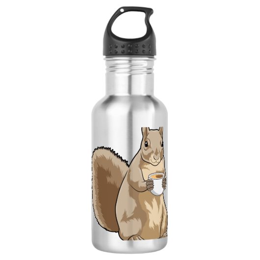 Eichhörnchen mit Tasse Kaffee Edelstahlflasche (Vorderseite)
