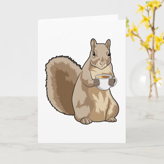Eichhörnchen mit Tasse Kaffee Karte (Gelbe Blume)