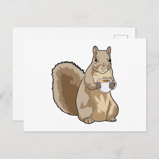 Eichhörnchen mit Tasse Kaffee Postkarte (Vorne/Hinten)