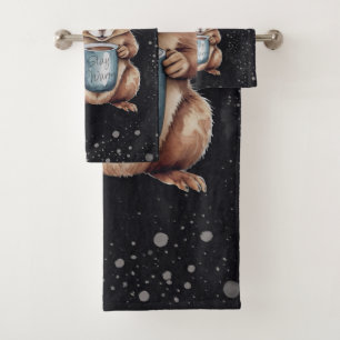 Eichhörnchen mit Tasse und Schnee „Stay Warm“ Badhandtuch Set