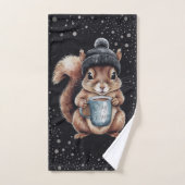 Eichhörnchen mit Tasse und Schnee „Stay Warm“ Badhandtuch Set (Handtuch)