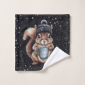Eichhörnchen mit Tasse und Schnee „Stay Warm“ Badhandtuch Set (Waschlappen)