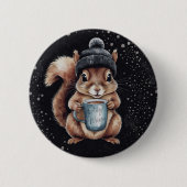 Eichhörnchen mit Tasse und Schnee „Stay Warm“ Button (Vorderseite)
