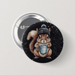 Eichhörnchen mit Tasse und Schnee „Stay Warm“ Button