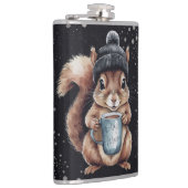 Eichhörnchen mit Tasse und Schnee „Stay Warm“ Flachmann (Rechts)