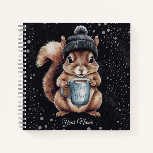 Eichhörnchen mit Tasse und Schnee „Stay Warm“ Notizblock (Vorderseite)