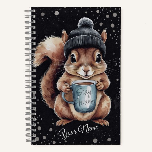 Eichhörnchen mit Tasse und Schnee „Stay Warm“ Notizblock (Vorderseite)