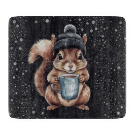 Eichhörnchen mit Tasse und Schnee „Stay Warm“ Schneidebrett