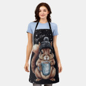 Eichhörnchen mit Tasse und Schnee „Stay Warm“ Schürze (Getragen)