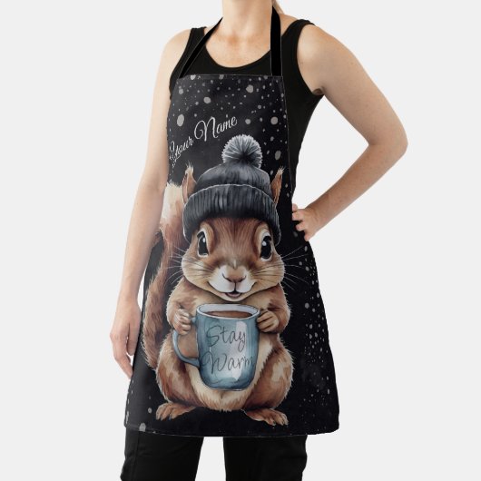 Eichhörnchen mit Tasse und Schnee „Stay Warm“ Schürze (InSitu)