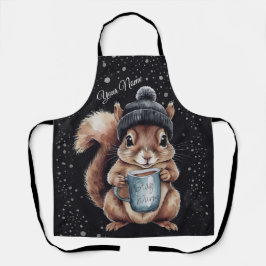 Eichhörnchen mit Tasse und Schnee „Stay Warm“ Schürze