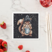 Eichhörnchen mit Tasse und Schnee „Stay Warm“ Serviette (Beispiel)