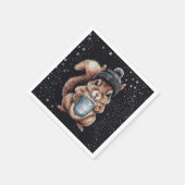 Eichhörnchen mit Tasse und Schnee „Stay Warm“ Serviette (Ecke)