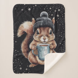 Eichhörnchen mit Tasse und Schnee „Stay Warm“ Sherpadecke