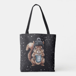 Eichhörnchen mit Tasse und Schnee „Stay Warm“ Tasche