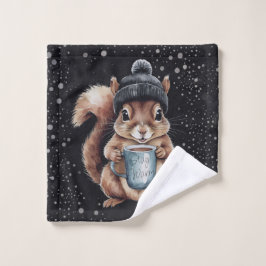 Eichhörnchen mit Tasse und Schnee „Stay Warm“ Waschlappen