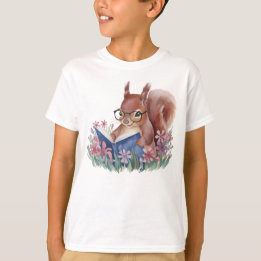 Eichhörnchen mit Wasserfarbe Lesen eines Buches T-Shirt