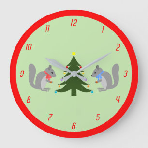 Eichhörnchen mit Weihnachtsbaum Große Wanduhr
