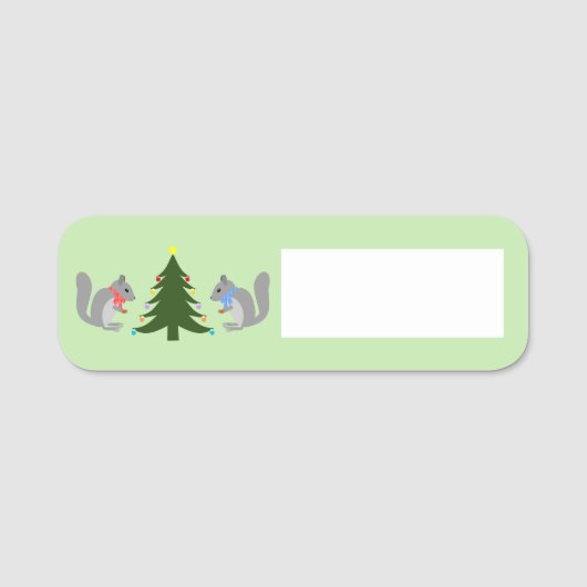 Eichhörnchen mit Weihnachtsbaum Namensschild (Vorderseite)