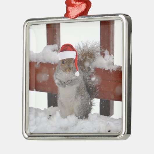 Eichhörnchen mit Weihnachtsmannmütze Holiday Ornam Ornament Aus Metall (Links)