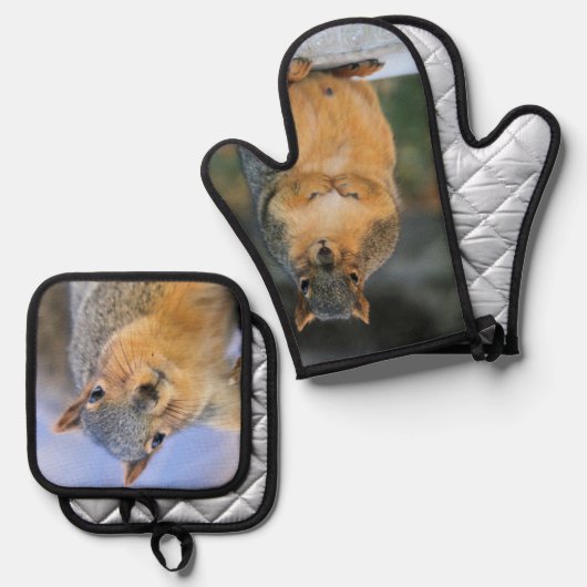 Eichhörnchen Ofenhandschuh & Topflappen-Set (Vorderseite/Rückseite)
