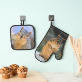 Eichhörnchen Ofenhandschuh & Topflappen-Set