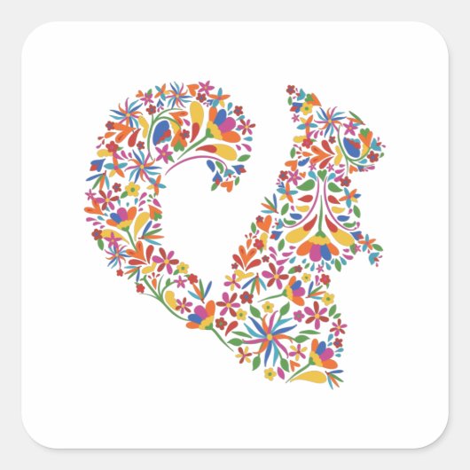 Eichhörnchen Otomi Blume Rodent Geschenk Quadratischer Aufkleber (Vorderseite)