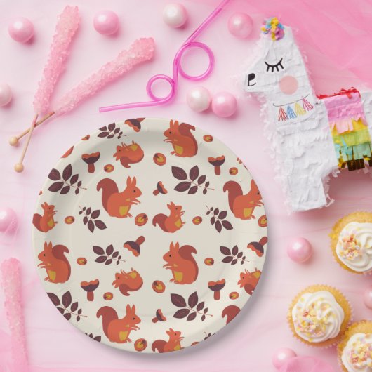 Eichhörnchen, Pilz, Blatt, Walnuss Pappteller (Party)