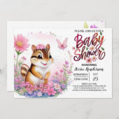 Eichhörnchen Pink Girl Babydusche Einladung (Vorne/Hinten)