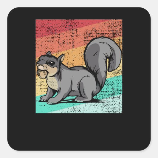 Eichhörnchen Retro Quadratischer Aufkleber (Vorderseite)