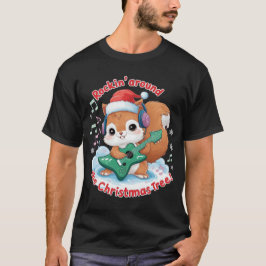Eichhörnchen Rocken einer Weihnachtsbaumgitarre in T-Shirt