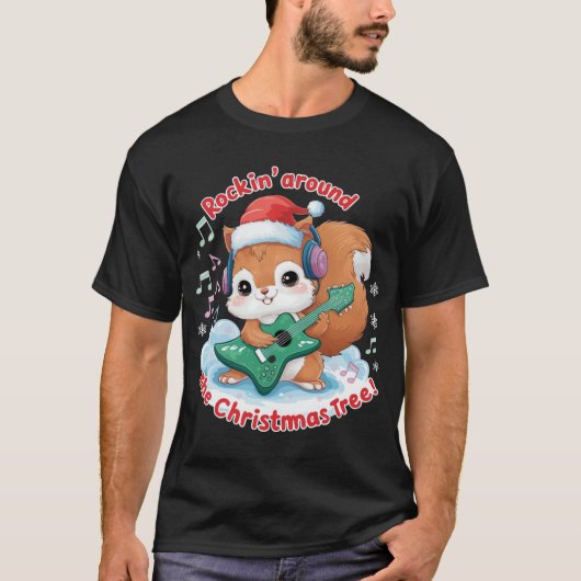 Eichhörnchen Rocken einer Weihnachtsbaumgitarre in T-Shirt (Vorderseite)