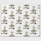 Eichhörnchen, Rote Kerzen, Baumwrapping Paper Geschenkpapier (Flach)