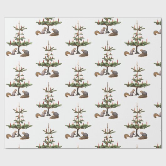 Eichhörnchen, Rote Kerzen, Baumwrapping Paper Geschenkpapier (Flach)