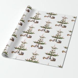 Eichhörnchen, Rote Kerzen, Baumwrapping Paper Geschenkpapier