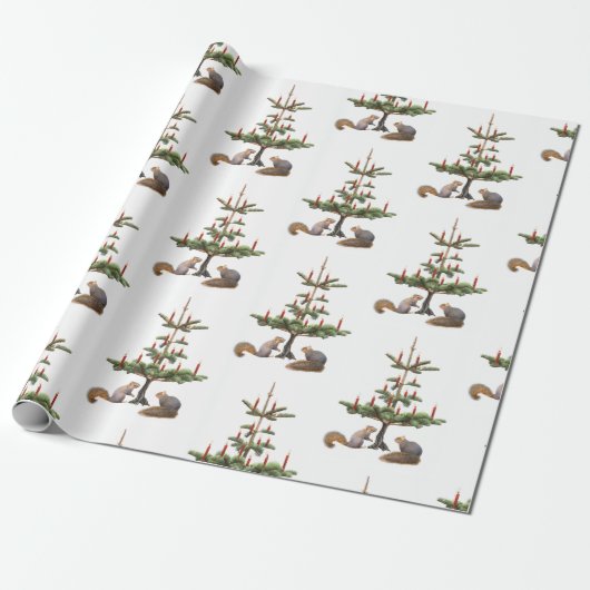 Eichhörnchen, Rote Kerzen, Baumwrapping Paper Geschenkpapier (Ungerollt)