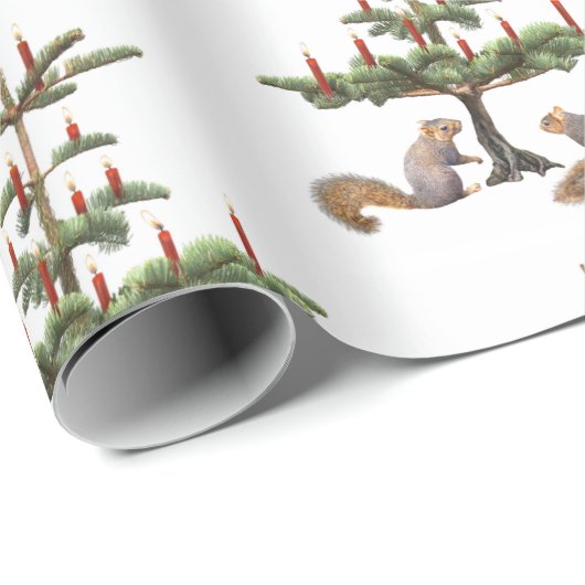 Eichhörnchen, Rote Kerzen, Baumwrapping Paper Geschenkpapier (Rolleneckpunkt)