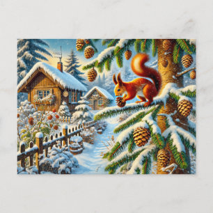 Eichhörnchen sammelt Pinienzapfen Postkarte