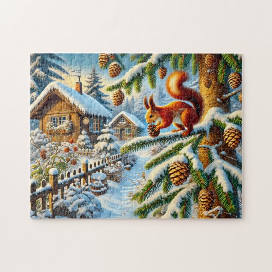 Eichhörnchen sammelt Pinienzapfen Puzzle (Horizontal)