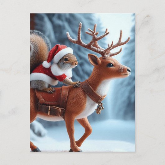 Eichhörnchen Santa und Rentier Postkarte (Vorderseite)