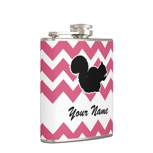 Eichhörnchen-Silhouette mit rosa Zickzack Muster Flachmann (Rechts)