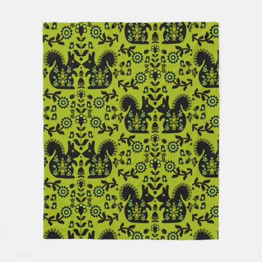 Eichhörnchen Skandinavische Volkskunst Fleecedecke (Vorderseite)