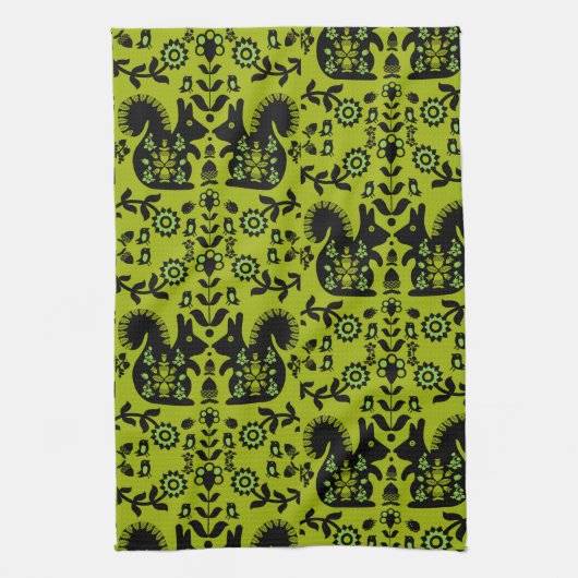 Eichhörnchen Skandinavische Volkskunst Geschirrtuch (Vertikal)