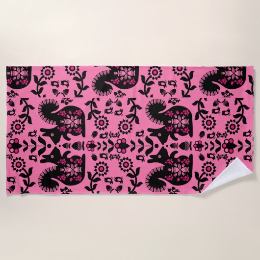 Eichhörnchen Skandinavische Volkskunst Strandtuch (Vorderseite)