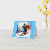 Eichhörnchen Skiing Karte (Gelbe Blume)