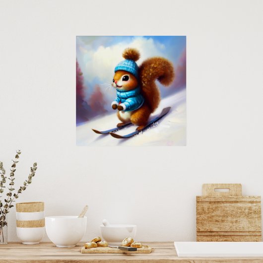 Eichhörnchen Skiing Poster (Küche)
